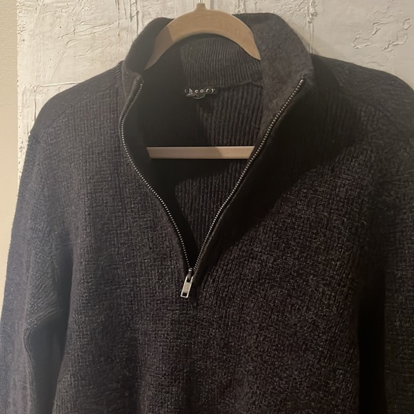 NEW Theory Merino Wool MEDIUM 1/4 Zip Pullover Sweater Ribbed Dark Grey MEN - Picture 3 of 10